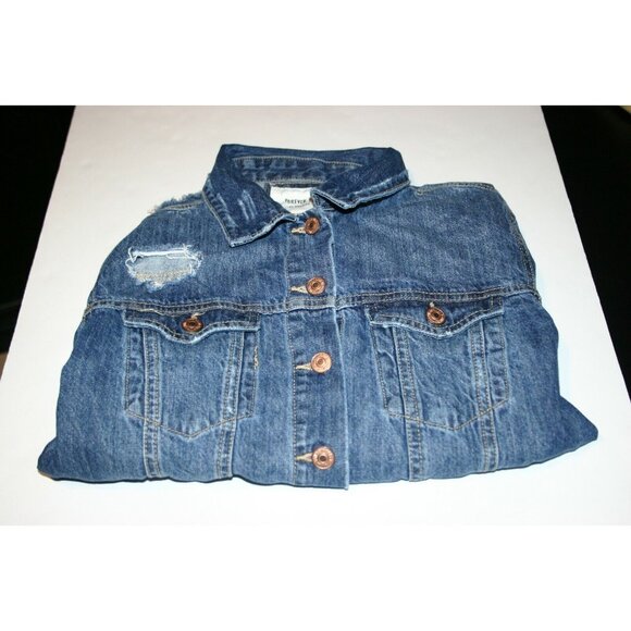 Forever 21 jean jacket womens small distressed denim blue button up - Picture 7 of 7